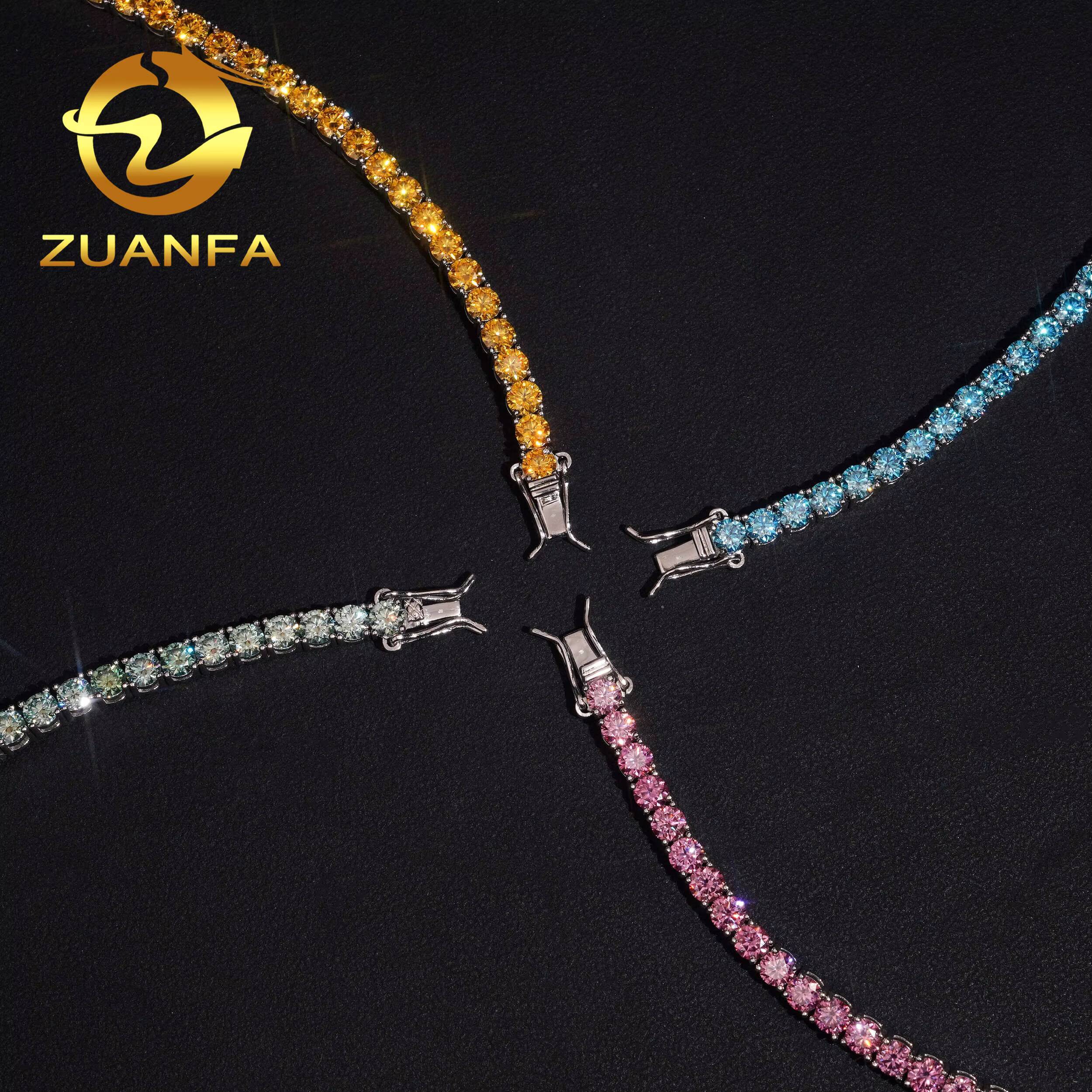 Color Moissanite 3mm 4mm 925 Silver Moissanite Tennis Chain Bracelet Fashion Hip Hop Jewelry Iced Out Tennis Necklace