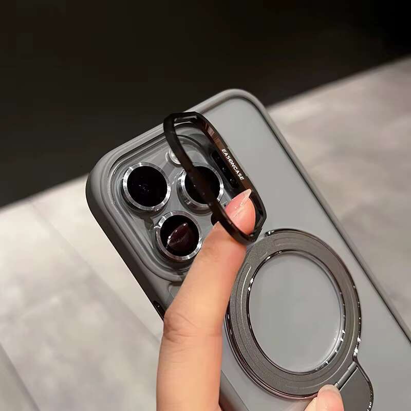 Metal Bracket Transparent Acrylic Magnetic Phone Case for IPhone 16 With Lens Stand Protection Cover