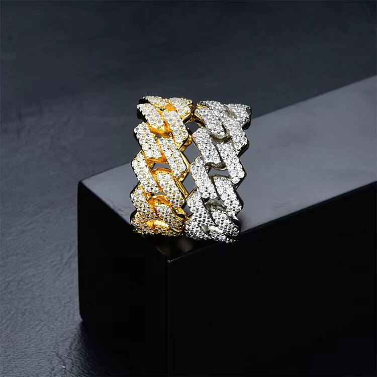 Hot Selling Fine Jewelry 18k Gold Plated 925 Sterling Silver Hip Hop Iced Out Vvs Moissanite Diamond Cuban Link Ring