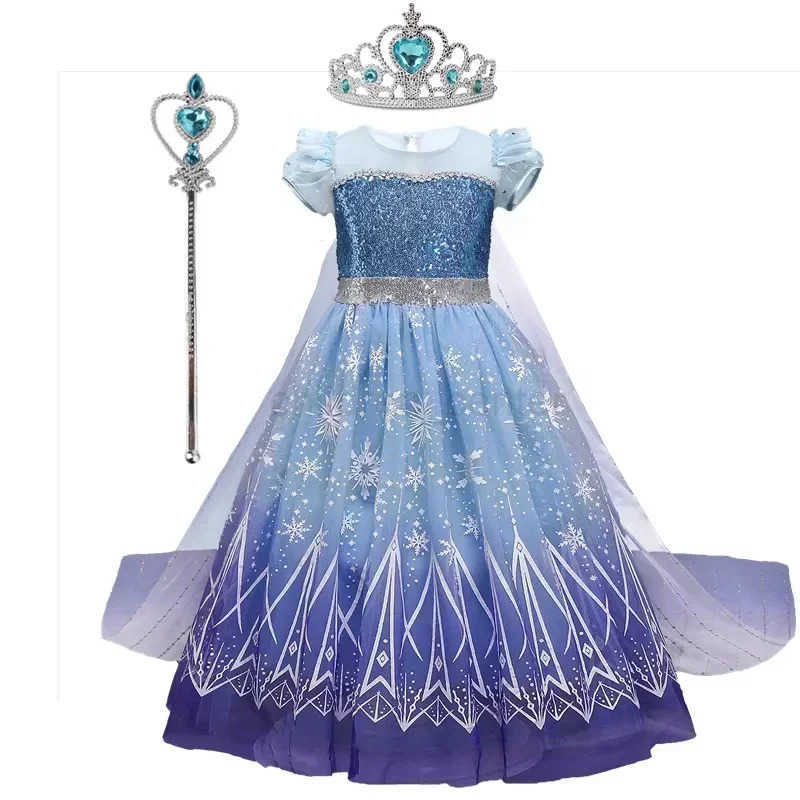 Disney 2025 Girl Princess Dress Childrens Elsa Cinderella Snow White Aurora Sofia Hairy Princess Cinderella Halloween Costume Childrens Party Dress W2