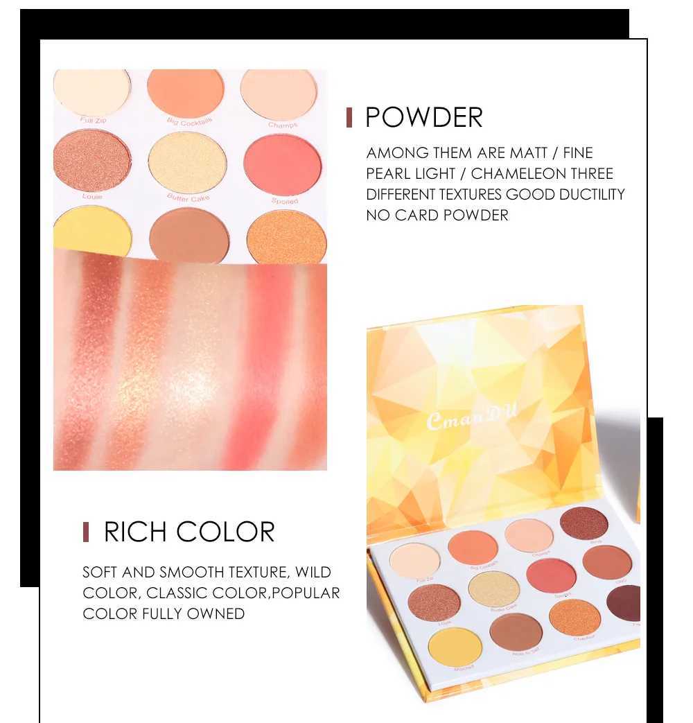 CmaaDu 12 Color Matte Metallic Glitter Eyeshadow Palette Beautiful Color Long-lasting Eye Shadow Pallet Pigments Daily CosmeticT251122