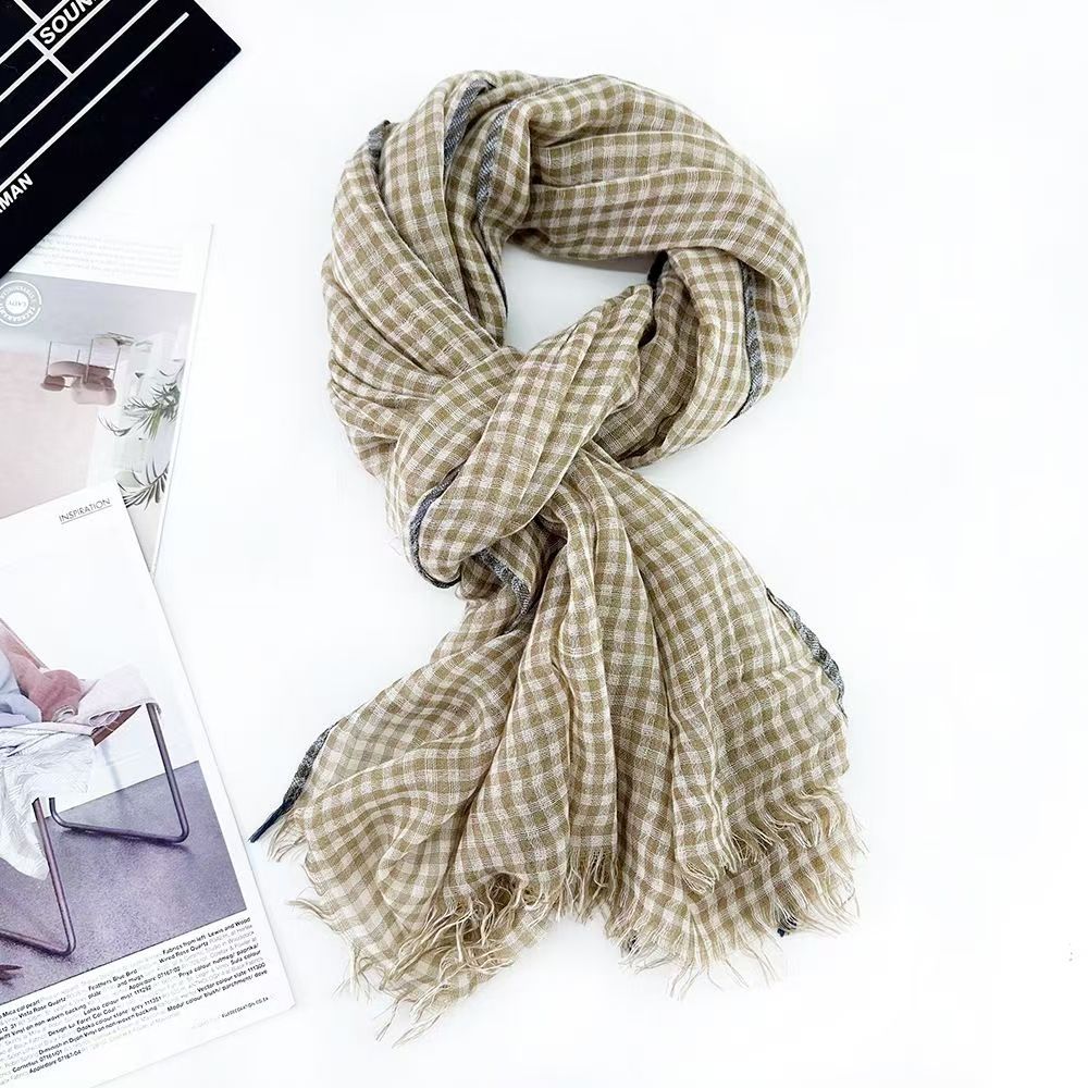 T531 Spring and Autumn Shawl Warm Wool Plaid High-end New Scarf Fresh Fabric Student Neck Pastoral Retro Style