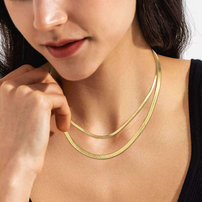 3mm Snake 14k Real Plated Flat Franco Herringbone Women's Gift Italian Gold PVD Chain Craft sterling silver Necklace