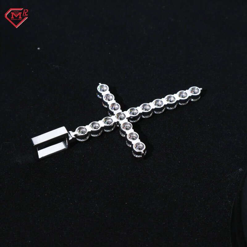 Super Sparkling Cross Sterling Sier Hiphop Vvs Silicon Stone Pendant