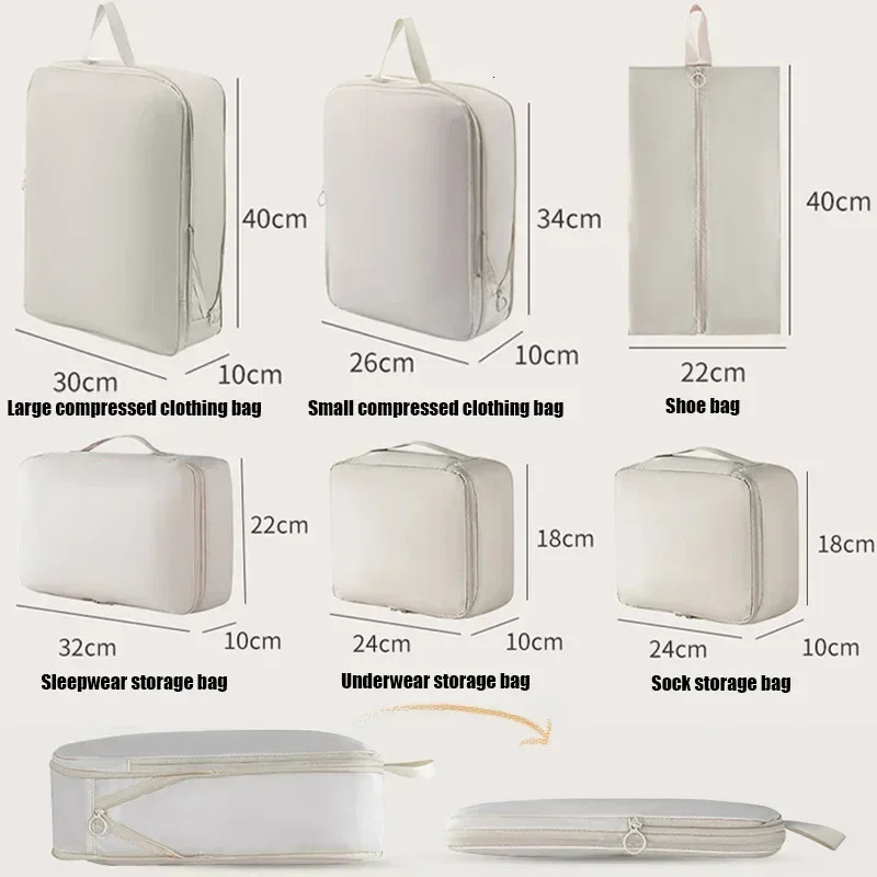 6-Piece Compressible Packing Cubes Set Waterproof - Portable Travel Organizer Bags for Luggage/Suitcase with Handbag Accessory 250422