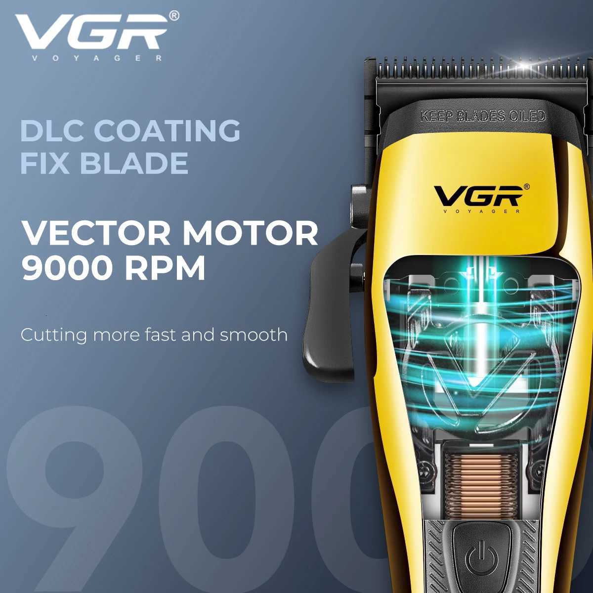 VGR Hair Trimmer Professional Hair Clipper Vector Motor Hair Cutting Machine Barber 9000 RPM Cordless Trimmer for Men V-015 W251122