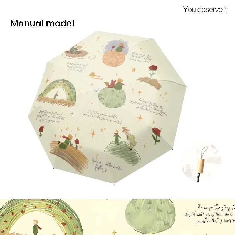 Rose Prince Umbrella Sunscreen UV Protection Folding Sunshade Automatic Three-Fold Eight-Rib Dual-Use for Sunny And Rainy DaysM251122