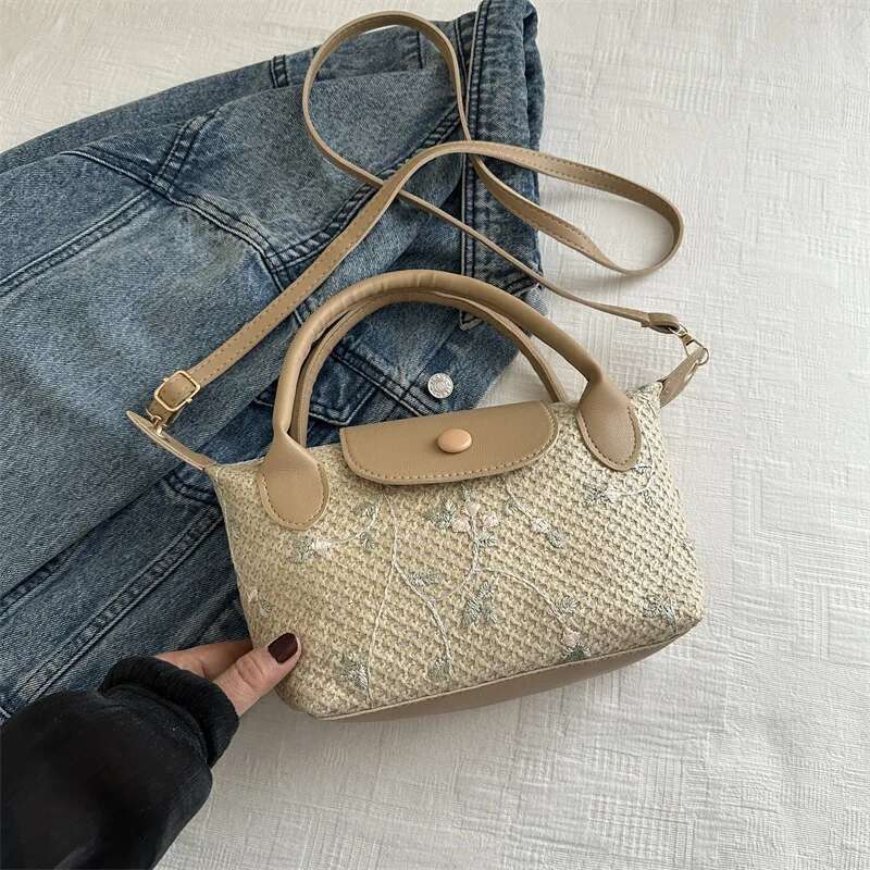 New Fashion Casual Straw Single Shoulder Crossbody Bag Flower Small Top Handle Bags For Women Travel Beach Handbags Bag