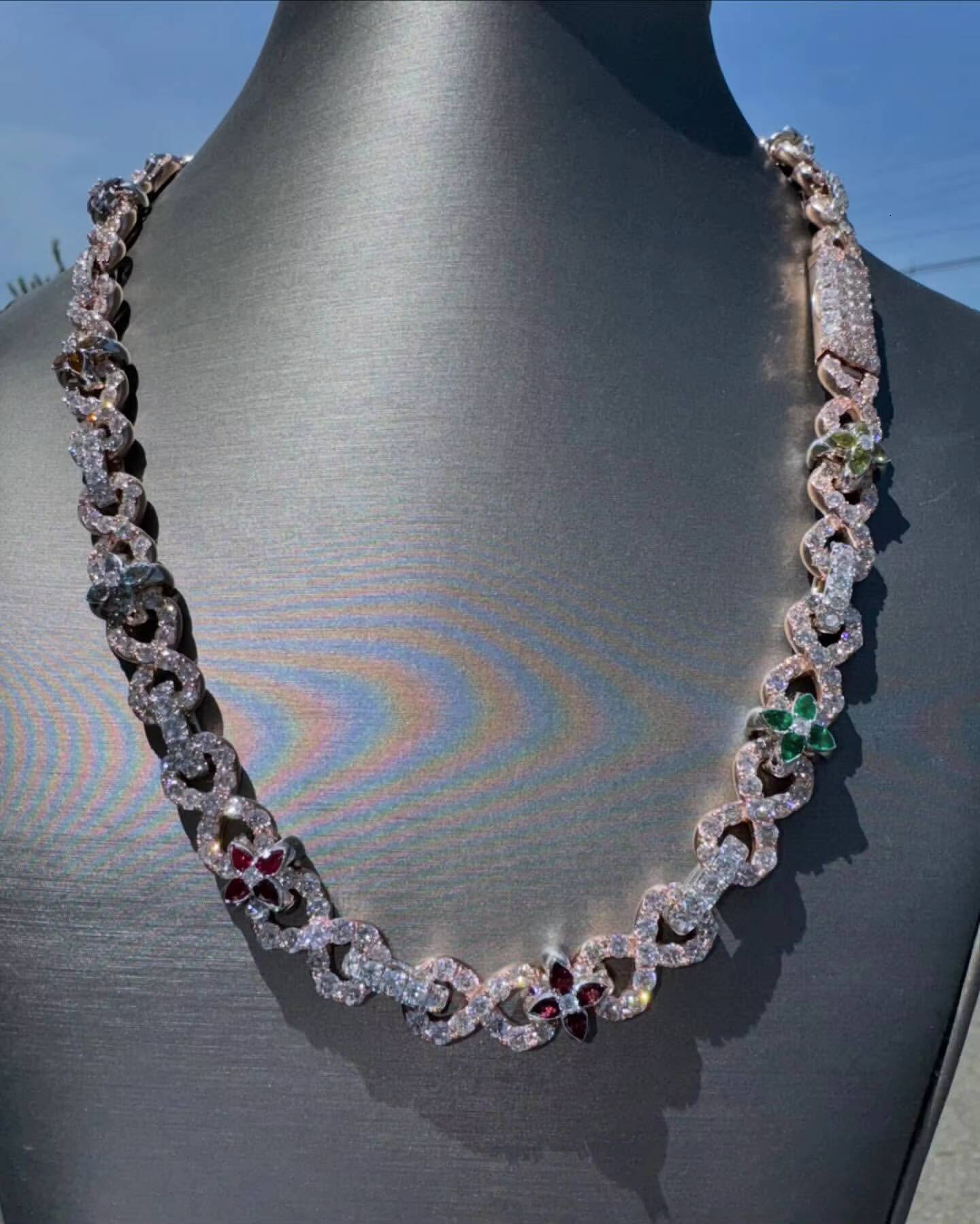 20mm Real VVS Moissanite Mosaic Cuban Link Chain 925 Silver VVS Diamond Chain BustDown Cuban Necklace Rapper Miami Cuban Chain