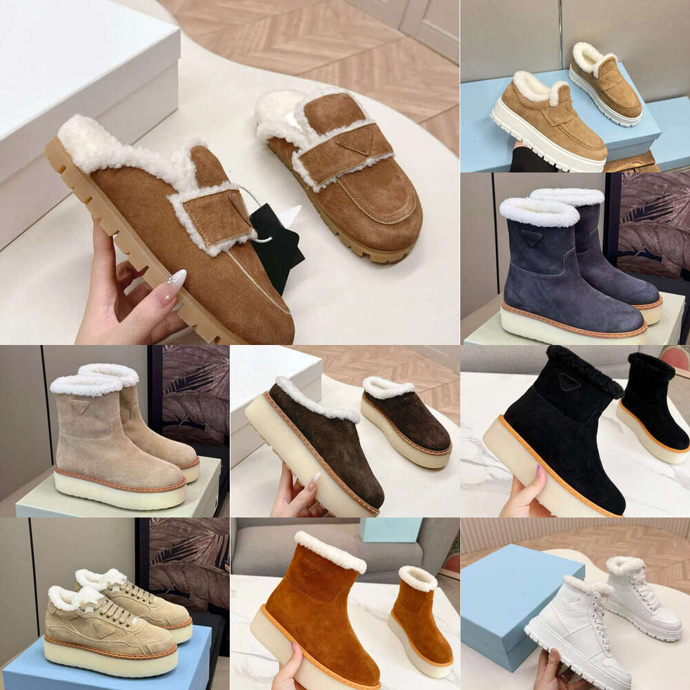 luxury Designer Shoes Women Anti Slip Platform Snow boots fur slipper Nylon suede leather Shearling Sneakers Ski boots Winter Warm Casual Fashion Ankle Boot shoe