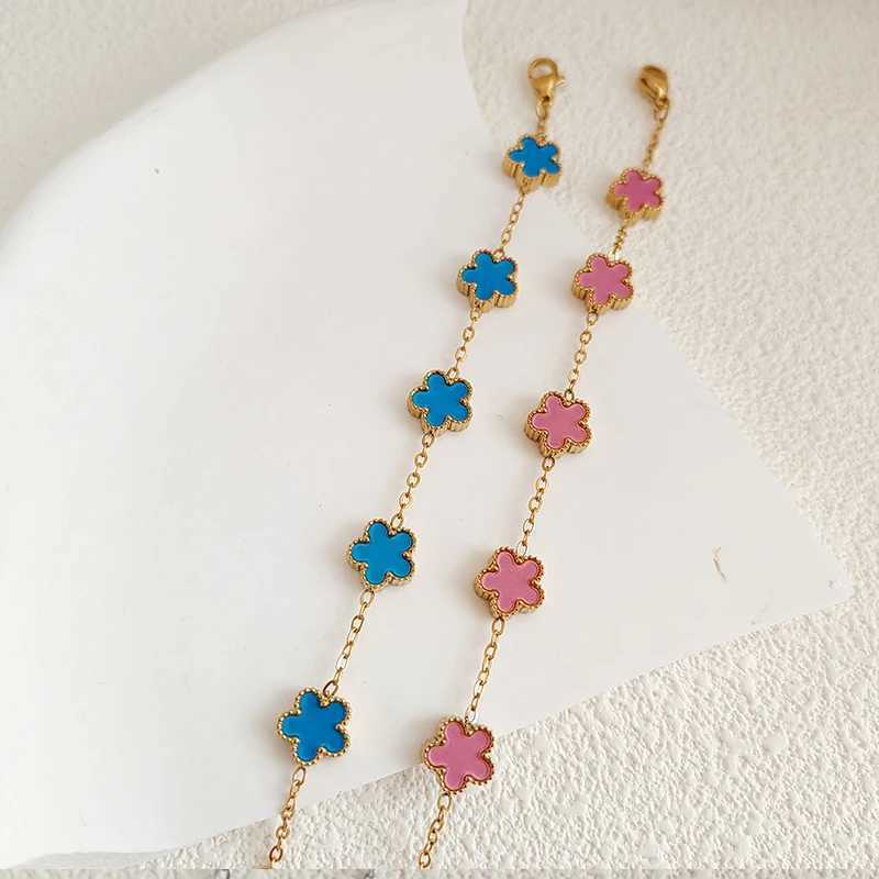 Gold-plated stainless steel five-flower four-leaf clover double-sided bracelet adjustable simple fashion jewelry gift for women J251122