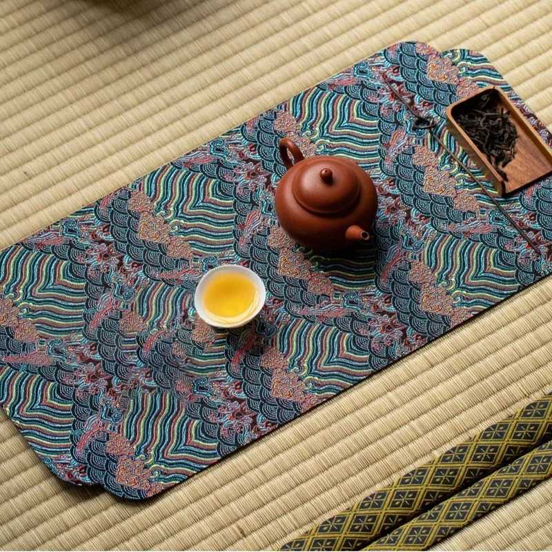 48X24cm Hot Sale Nordic Style Tea Table Antiskid Mat Restaurant Luxury Double-Sided Brocade Table Pad Tea Tabletop Upholstery C251122