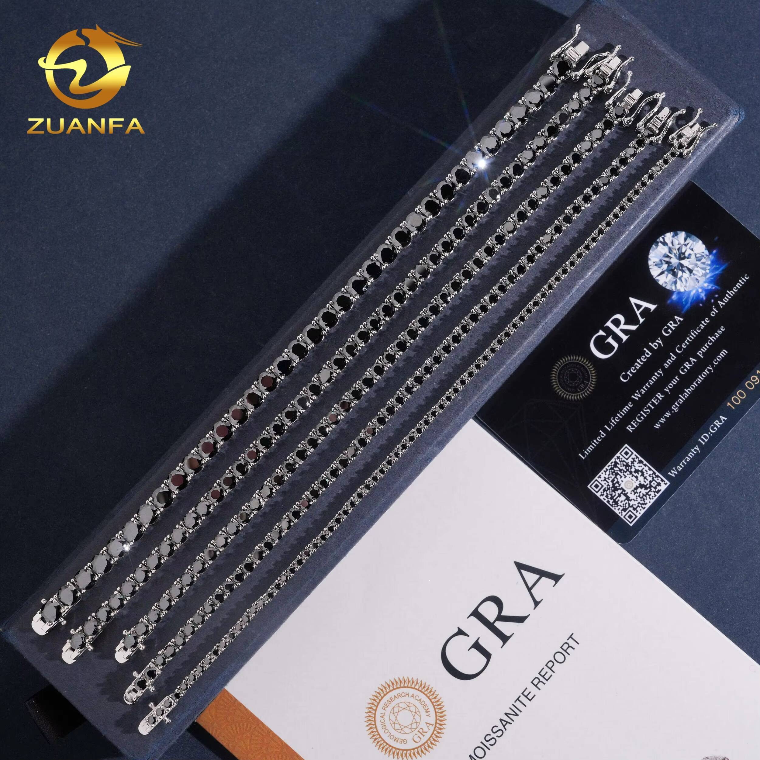 Fine Jewelry Classic Hip Hop Fashion 2mm 3mm 4mm 5mm 925 Silver Black Moissanite Tennis Bracelet
