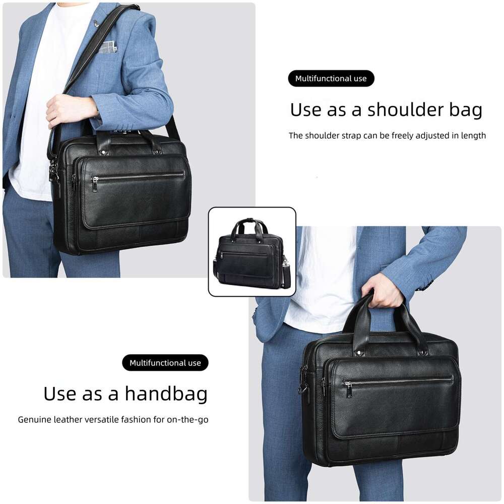 Business Commuting Top Layer Cowhide Briefcase Genuine Leather Men S Retro Casual Shoulder Handheld Laptop Bag High Quality Luxury Bag
