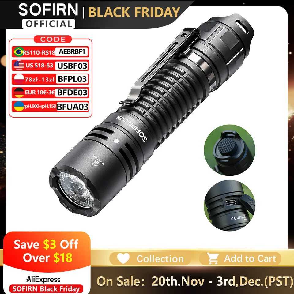 Sofirn SC28 Powerful Light Tactical XHP50B HD Rechargeable Flashlight 2800 Lumens Lantern EDC Torch IPX8 for Hunting Fishing C251122