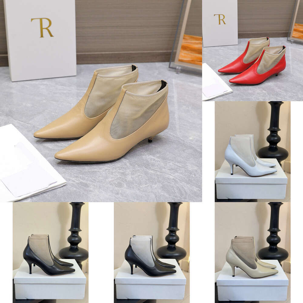 2025 row designer luxury Leather mesh ankle boots high-quality Women fashion kitten low heel pointed end boots Size 35-41 womens comfortable sandal womens shoes