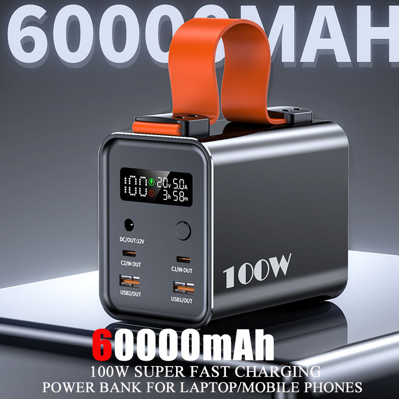 2026 Large Capacity Power Bank 80000mAh PD100W Fast Charging for iPhone Samsung Huawei Laptop Notebook Powerbank With 12V DC Output
