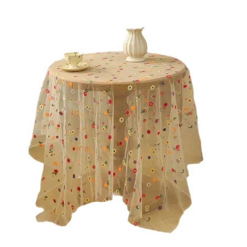 New Style Colorful Embroidered Flower Tablecloth Mesh Lace Fabric Soft Tulle Fabric for Wedding Dining Dresser Table Decor C251122