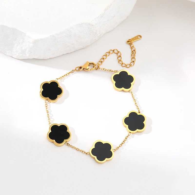 GANEMLY 316L StainlESS Steel Black Five leaf Bracelets For Women New TrenDY Waterproof Wrist Chain Jewelry Girls Gift J251122
