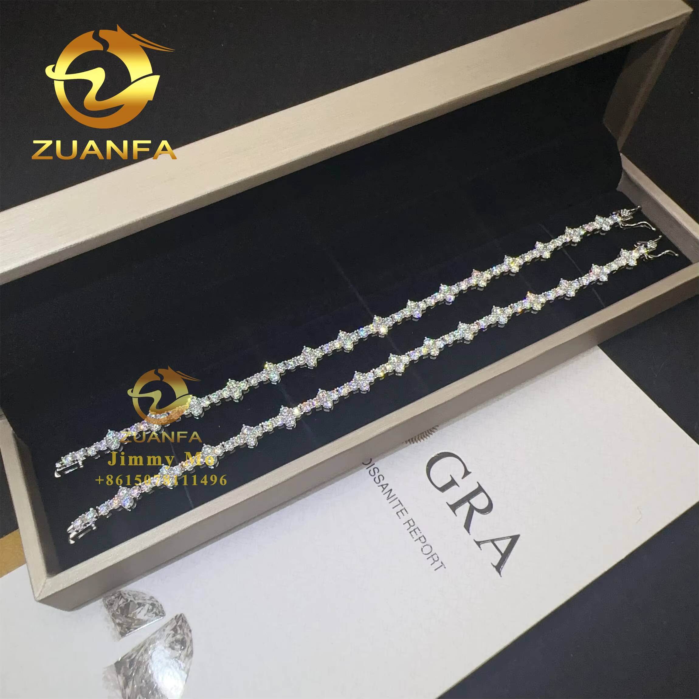 Best Selling 3mm 925 Sterling Silver Man Luxury Hip Hop Jewelry D Moissanite Diamond VVS1 Cluster Tennis Chain Bracelets