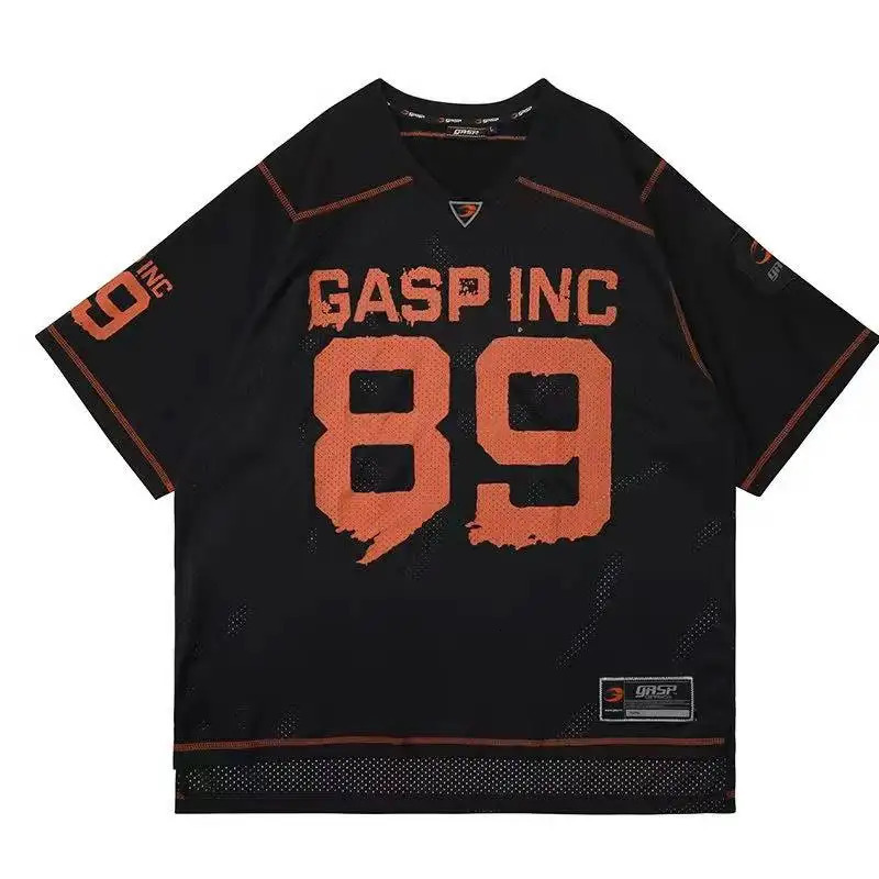GASP Muscle Fitness Short Sleeved Men Basketball Shirt American Loose Quick Drying Breathable Sports T-shirt Summer 250421