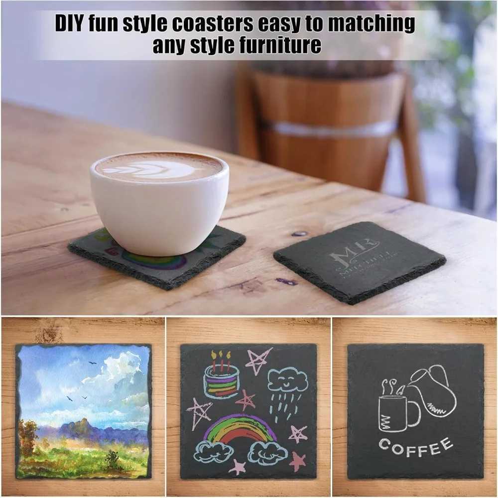4 Inch Black Slate Stone Coasters Bulk Cup Coaster Laser Engraving Blanks with Anti-Scratch Bottom for Drink Coffee Bar Kitchen C251122