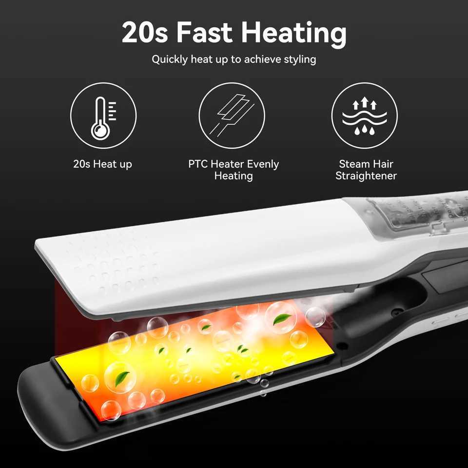 CkeyiN 44mm Tourmaline Ceramic Hair Straightener LCD Display Fast Heating Flat Iron Adjustable Temperature Straightening IronT251122