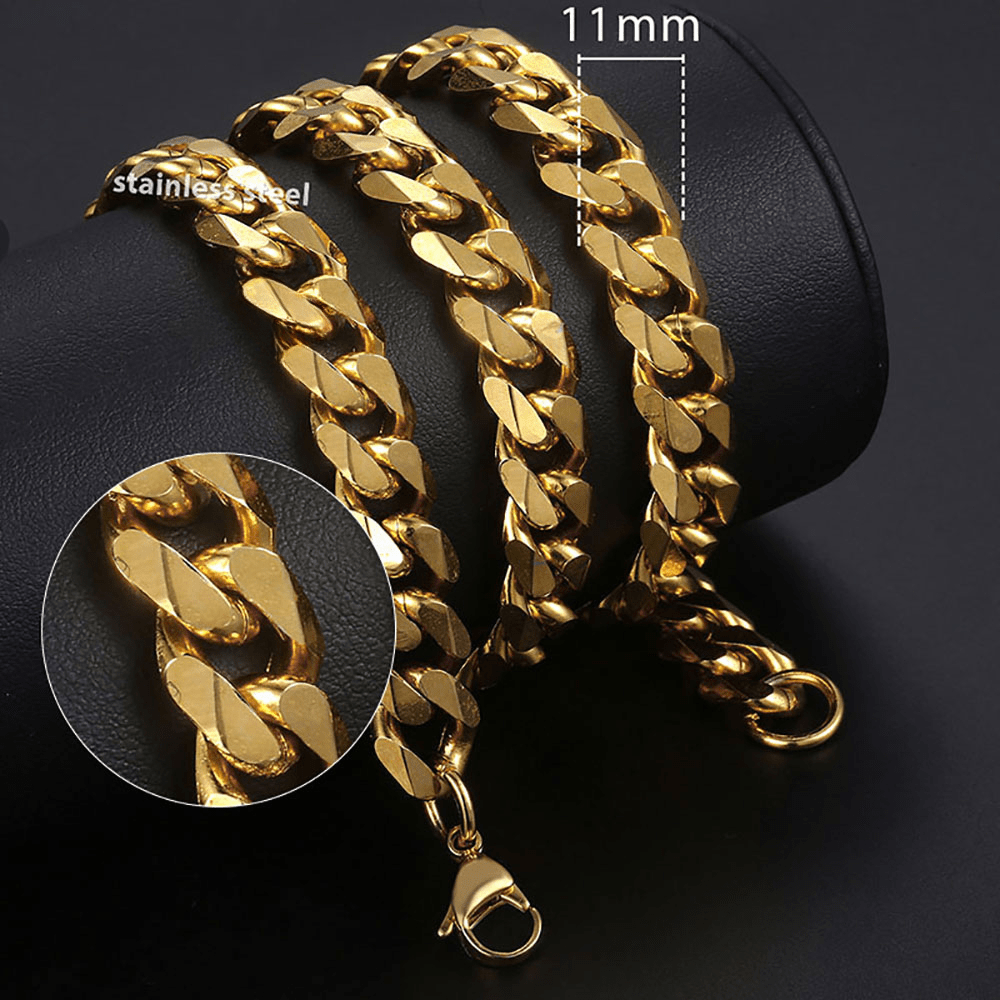 14k Gold Plated Stainless Steel Curb Cuban Chain Necklace for Men Women Punk 3-11mm 18-24inch Link Jewelry Gift