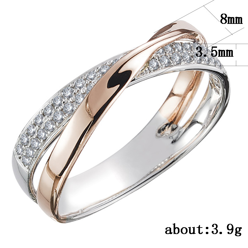 Simple and Personalized X-shaped Two-tone Womens Zircon Copper Ring High quality gold designer diamond ring rings designer for women engagement men lo - view 5