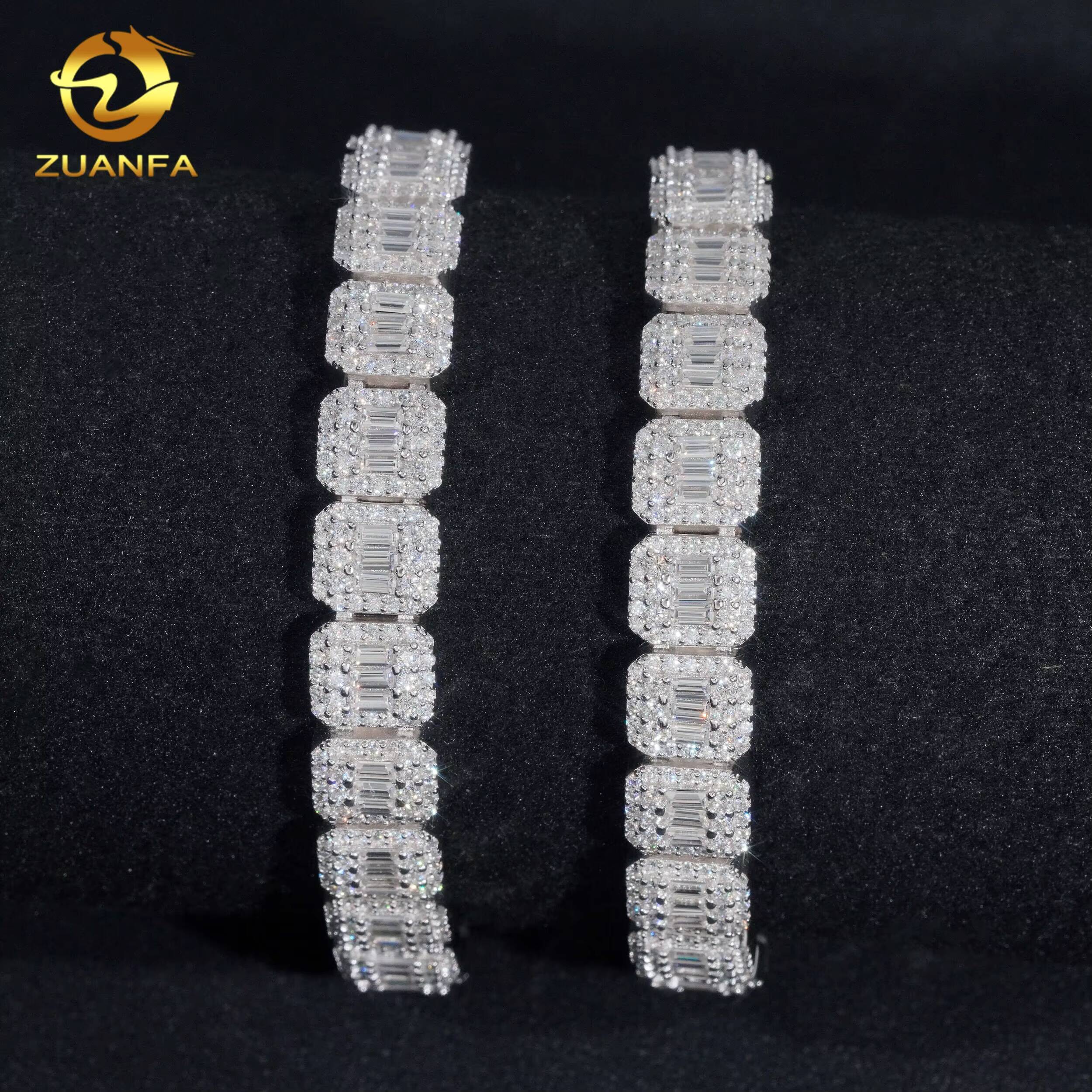 Affordable Baguette Cut Moissanite Chain Tennis Bracelet 9MM Hip Hop Jewelry