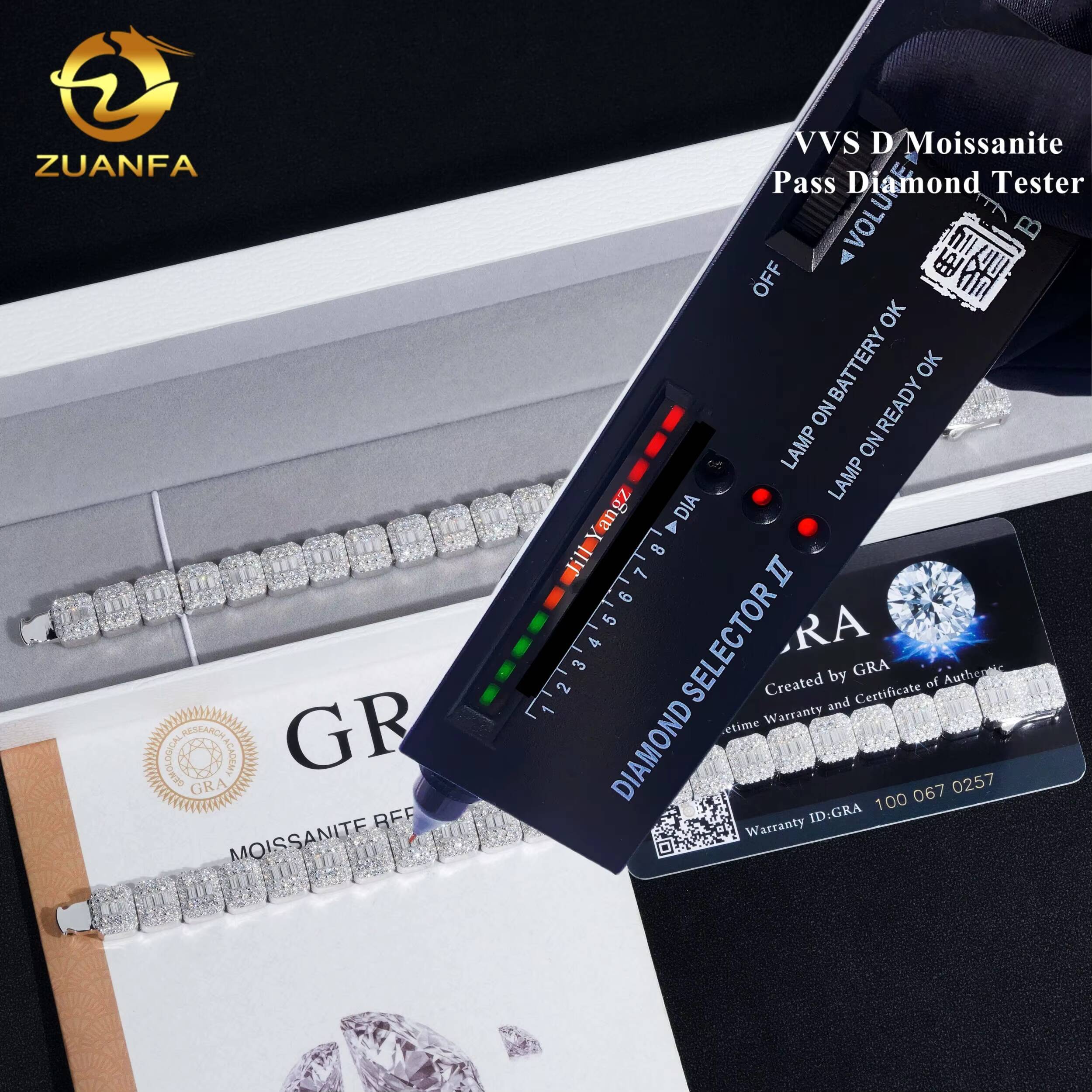 Affordable Baguette Cut Moissanite Chain Tennis Bracelet 9MM Hip Hop Jewelry