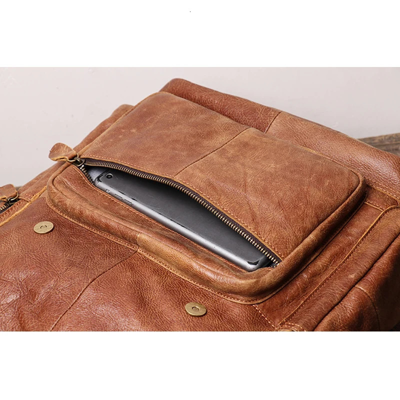 Cowhide Mens Backpack Vintage Brown Leather Casual 156 Laptop Bag Large Capacity Outdoor Travel 251111