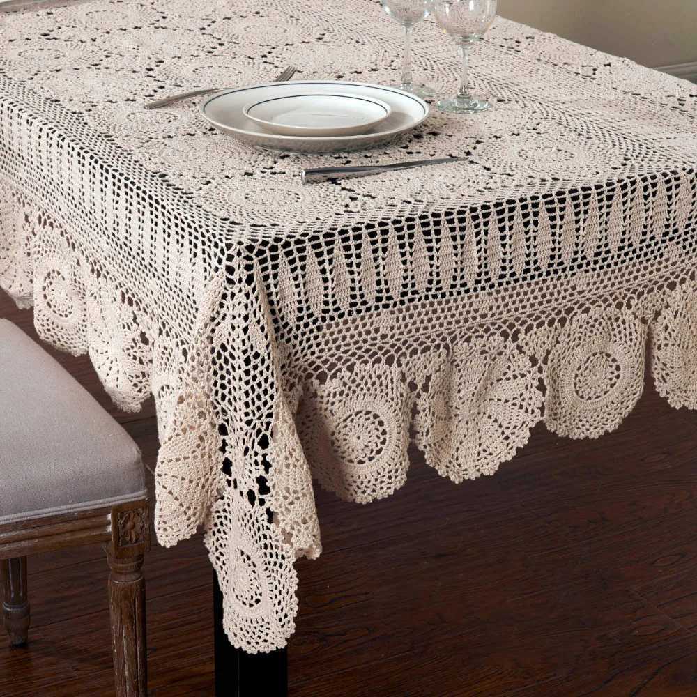 Handmade Crochet Table Cloth Cotton Tablecloths Beige Crochet Lace Tablecloth Many Size Available C251122