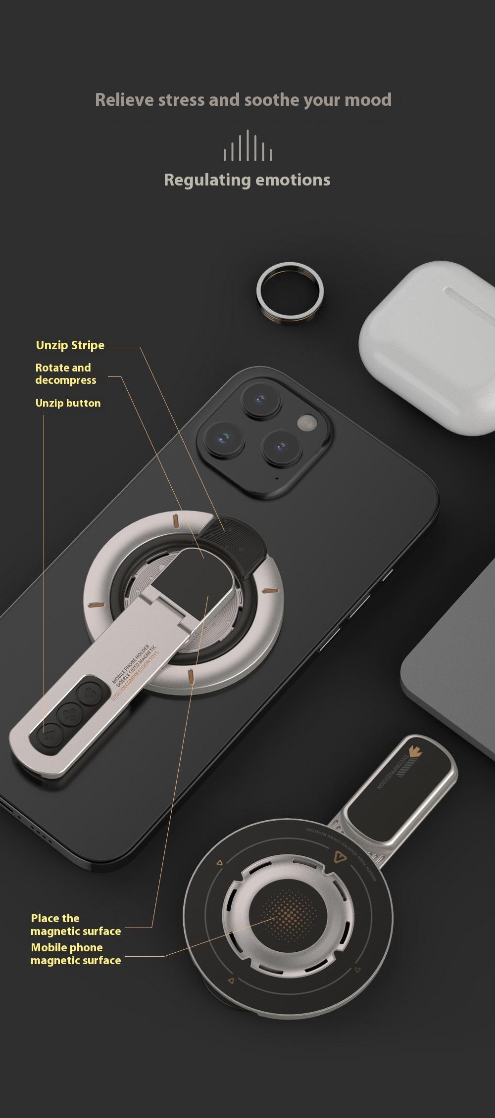 Creative new magnetic ring decompression rotary press mobile phone holder, night light magnetic force large anti-suction stable bracket