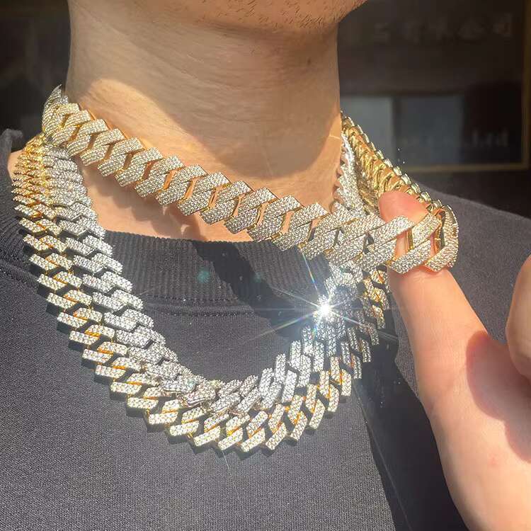 RTS Cuban Chain S925 Sterling Silver White Gold Plated 4rows 20mm Cuban Link Heavy Necklace Vvs trend Hip Hop Chain or