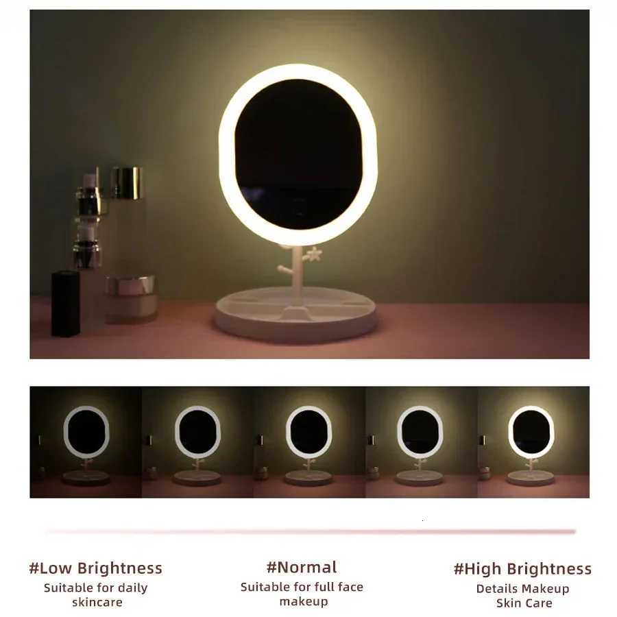 Makeup Mirror With LED Light Desktop Fill Light Desktop Folding Metal Beauty Dressing Mirror Home Dormitory Rechargeable Light M251122