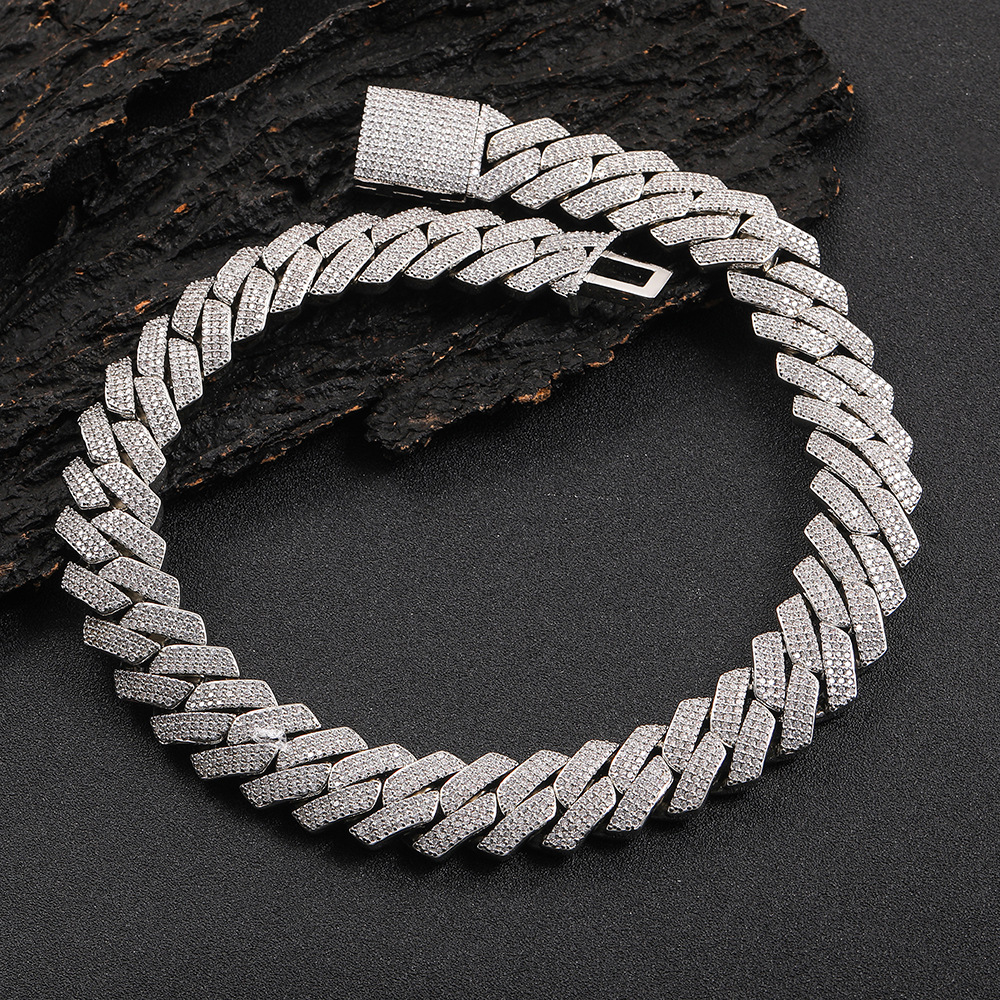 20mm three-row dia-shaped two-color Cuban chain hip-hop necklace jewelry for men women from Europe and America