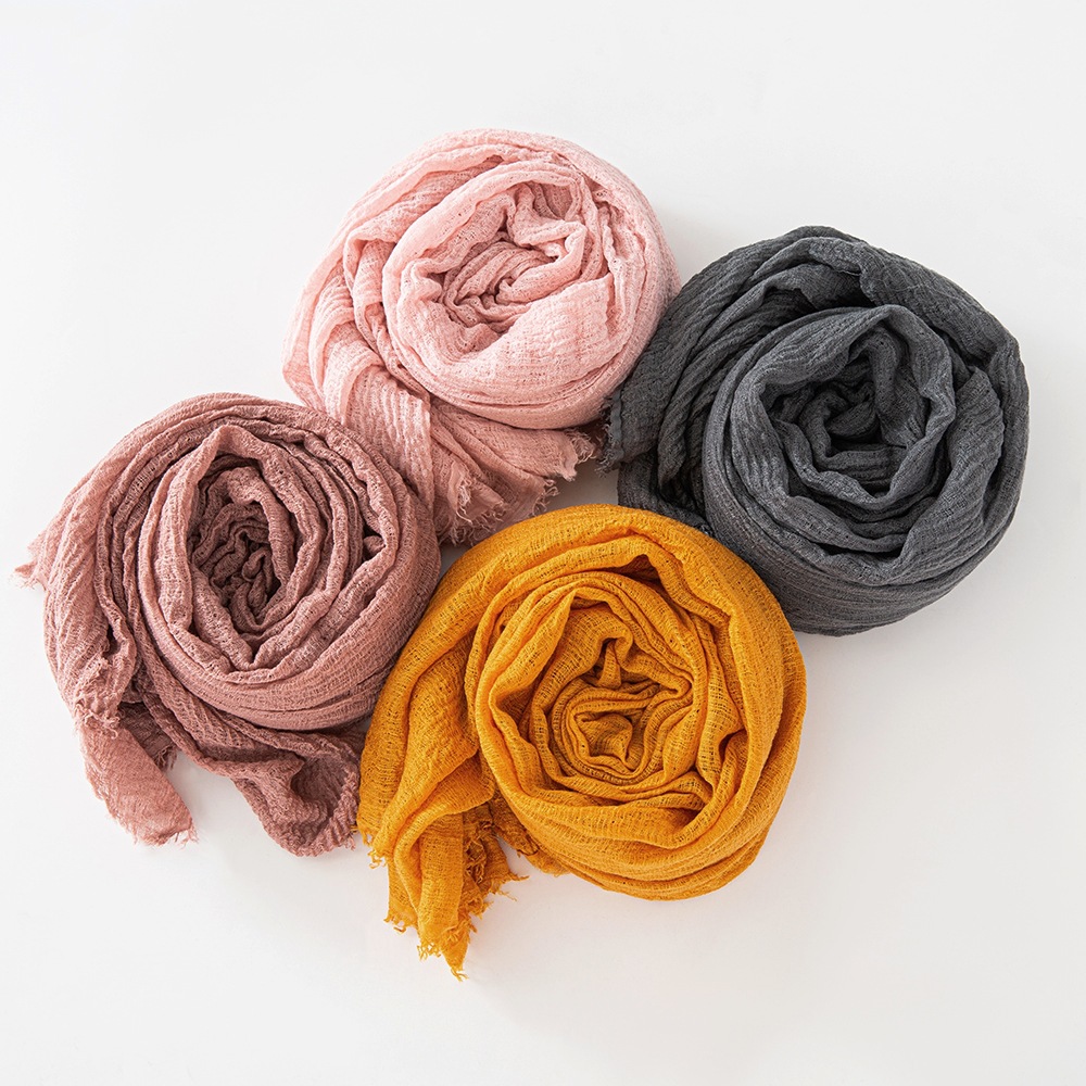 K478 New cross-border cotton and linen scarf for women in spring and autumn, pure color sun protection and warm shawl, simple retro fur Japanese and K
