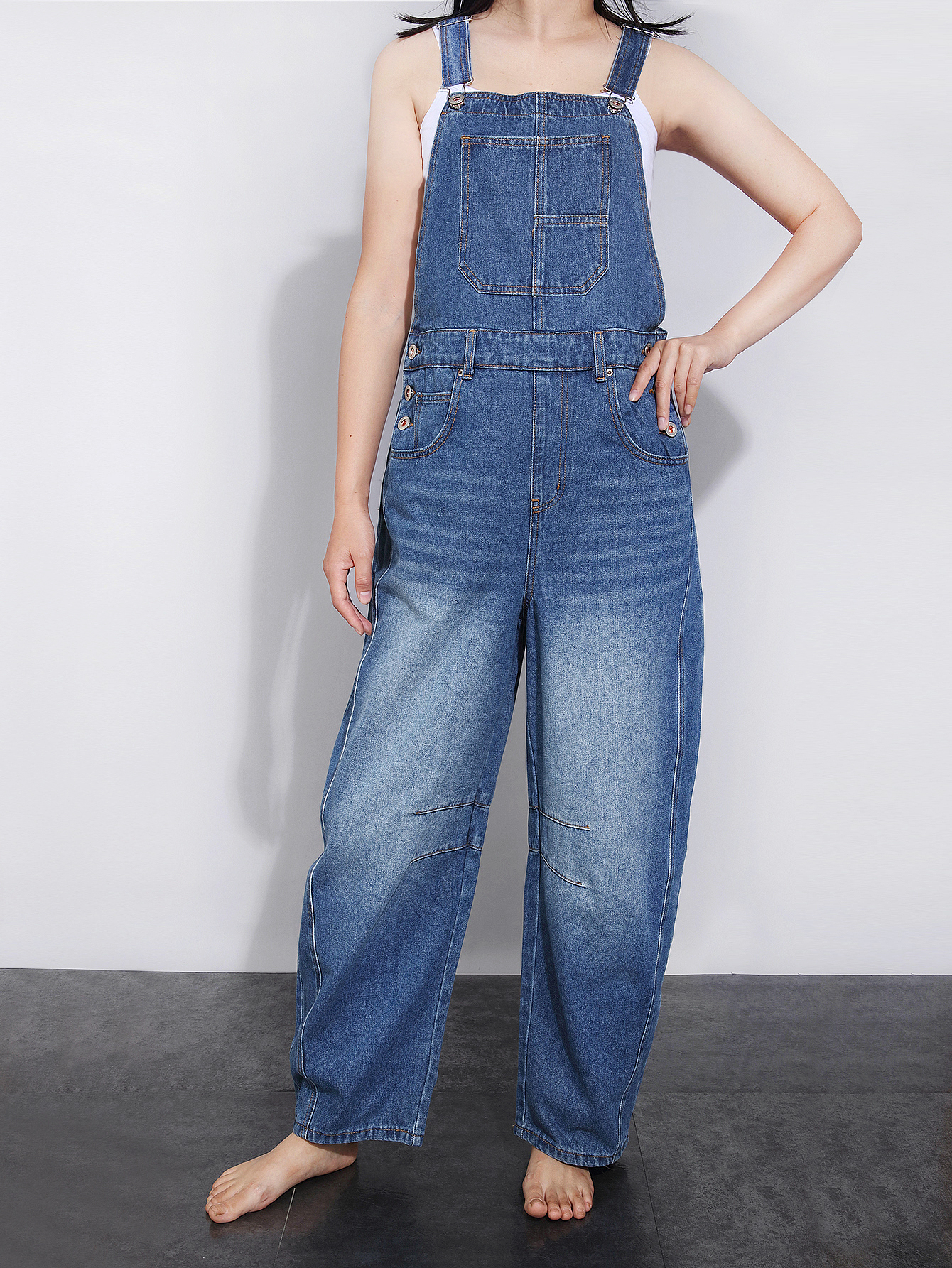 2025 New style non-elastic multi-pocket washable retro wide-leg overalls---tg0024