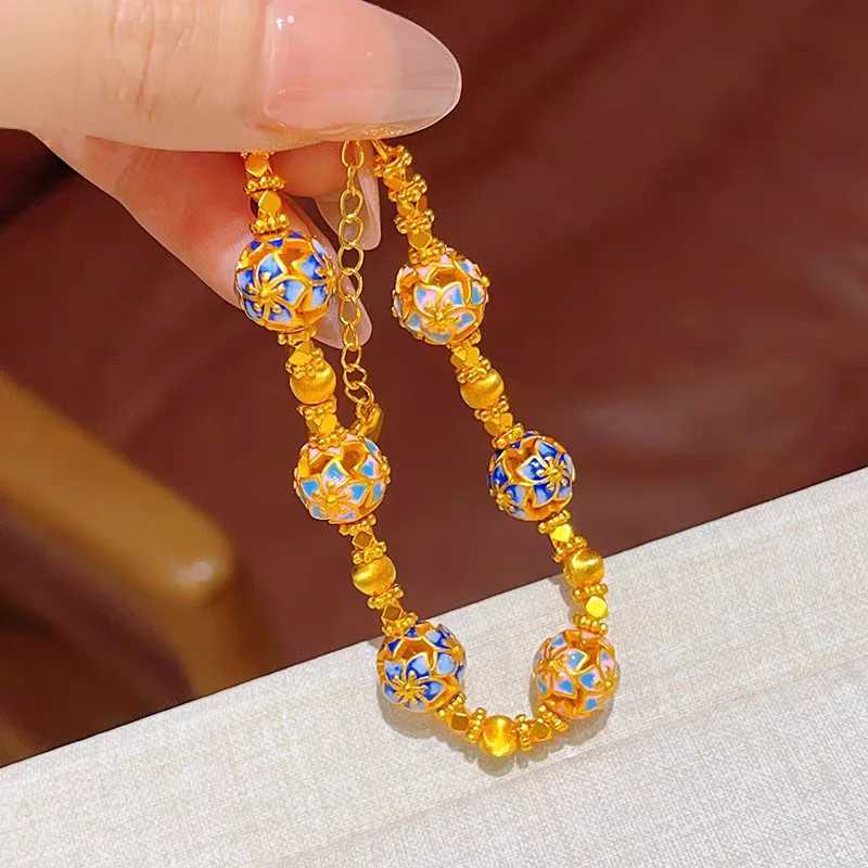 AU999 Bauhinia Lucky Bead Bracelet Womens 24K Gold - Anti-deform gold durable band bead carries es J251122