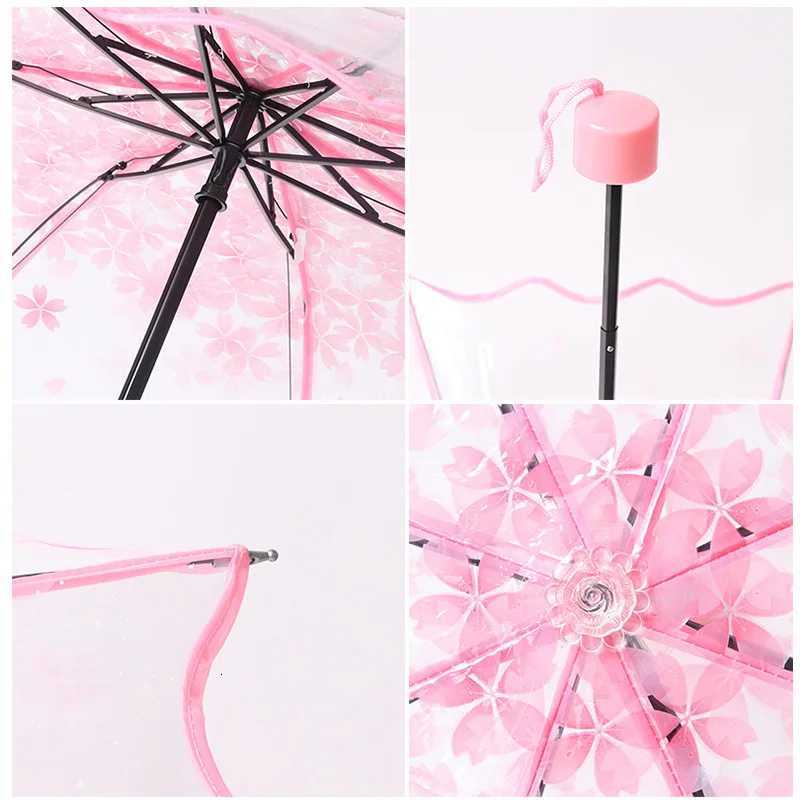 Creative Hand Movement Transparent Male Female Umbrella Cherry Blossom Style Personalized Couple Student Clear Beach UmbrellaM251122