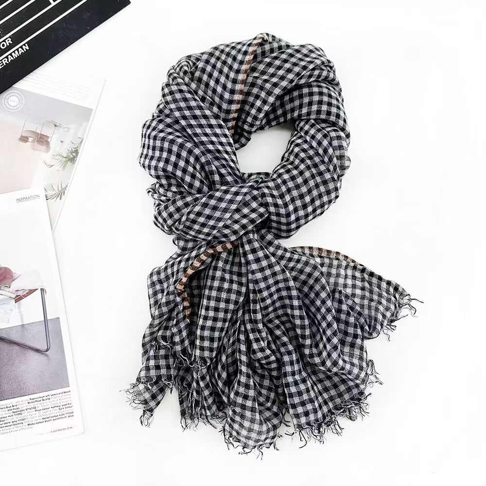 T531 Spring and Autumn Shawl Warm Wool Plaid High-end New Scarf Fresh Fabric Student Neck Pastoral Retro Style