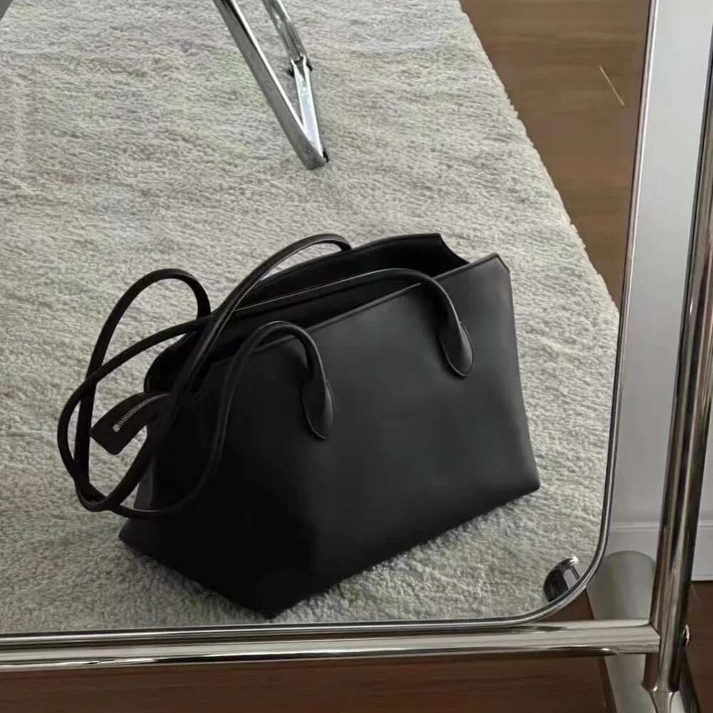 New Brand Designer No Long Handle Tote Grey Simple Genuine Leather Women Handbag Large Commuter Female Armpit Shoulder Bag Bag