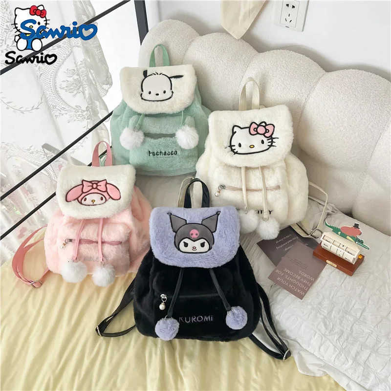 Sanrio Cartoon Plush Backpack Kuromi Schoolbag Hello Kitty Plush Bag My Melody Student Bag Girl Handbag Children Toy Birthday Gift H251122