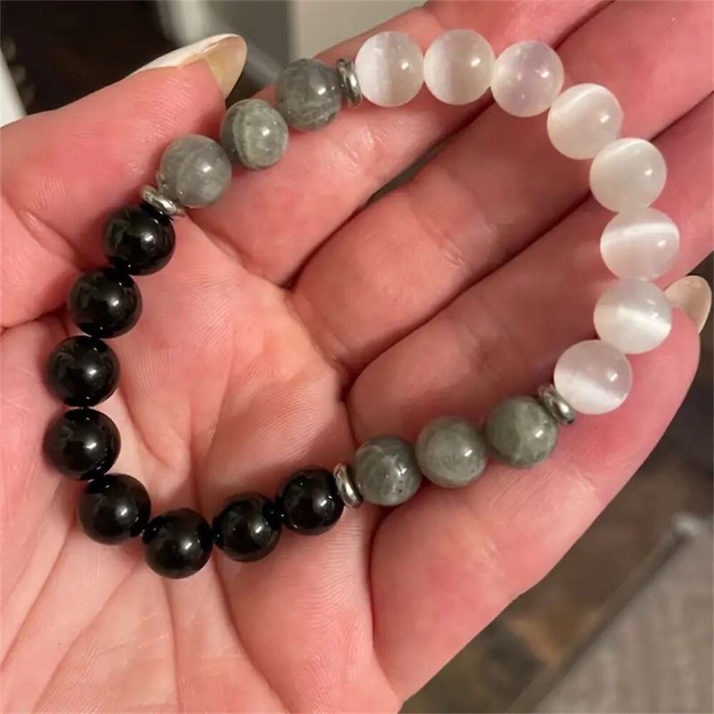 White Cat Eye Natural Map Stone Beaded for Men and Women High end Jewelry Instagram Style Bracelet