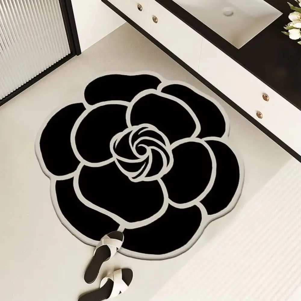 New luxury Crystal Velvet Camellia Carpet Absorbent Quick-Drying Floor Rugs Non-slip 60x60CM Floor Mat Living Room BathroomM251122