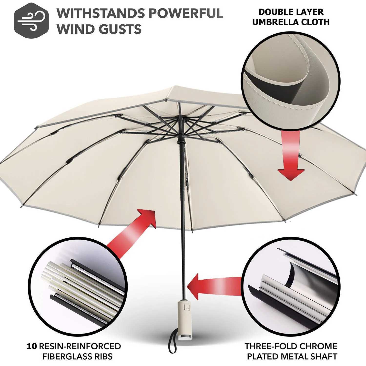 10K Windproof Double Layer Fully Automatic Resistant Umbrella Inverted Umbrella with Reflective Strip Sun RainM251122