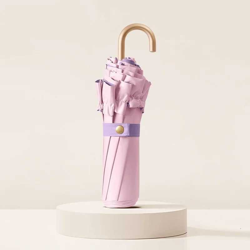 High-value lace sun protection portable sun umbrella small UV proof sunshade dual-purpose folding umbrella pure colorM251122