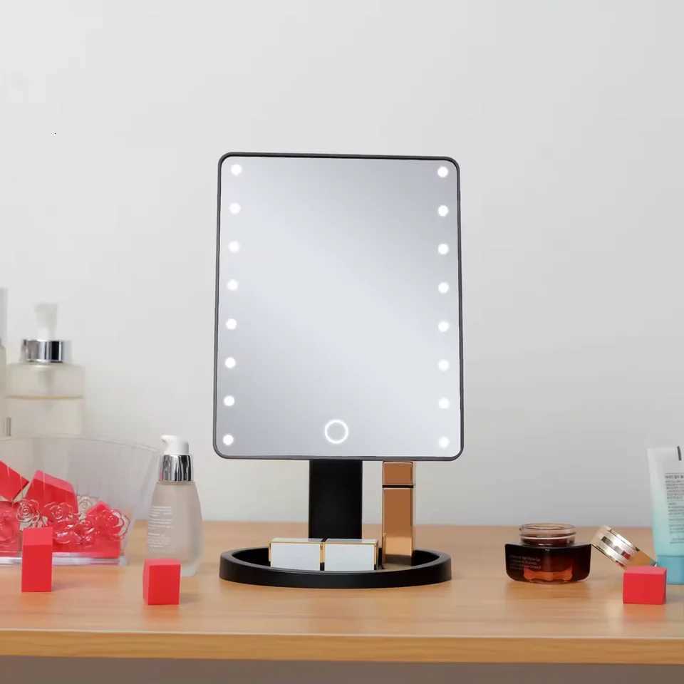 Vanity Lighted Makeup Mirror Square with stand Desktop Beauty LED Cosmetic Mirror with Touch Screen Handheld Compact for Gifts M251122