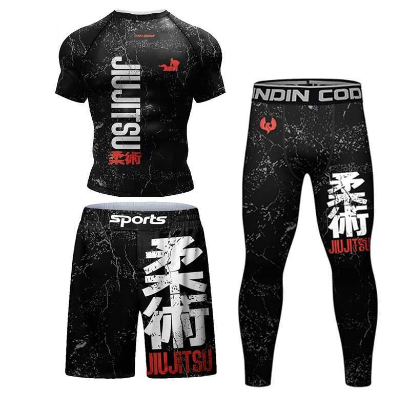 New kimono jujitsu mens Rashguard Mma T-shirt+pants 4pcs/set Muay Thai shorts Bjj Rashguard gym boxing jersey sportswear W250422